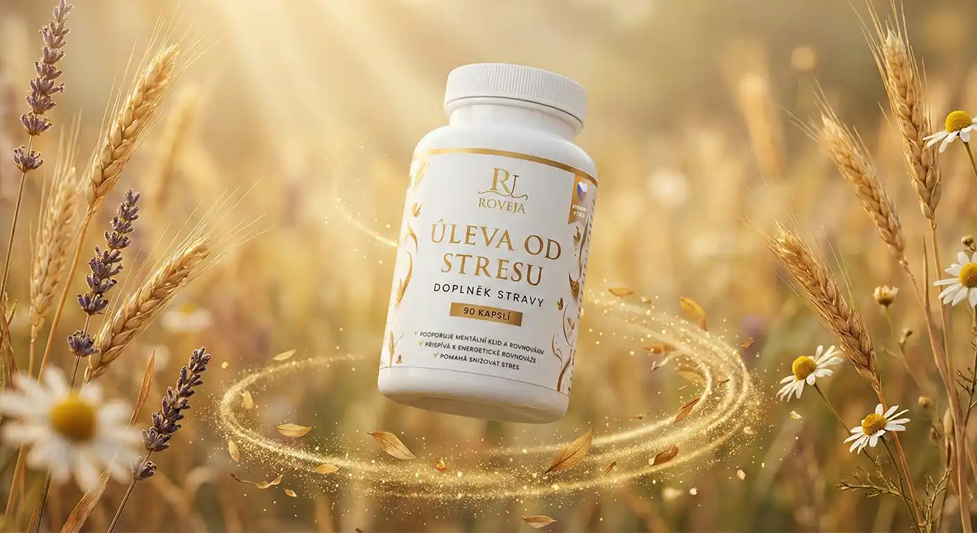 Prémiový doplněk Úleva od stresu od Roveja – 3D vizuál s přírodními prvky a jemným zlatým efektem